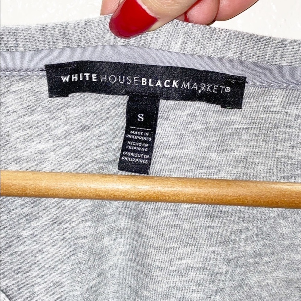 WHBM Gray V Neck Sparkle Detail Long Sleeve Top - Picture 3 of 10